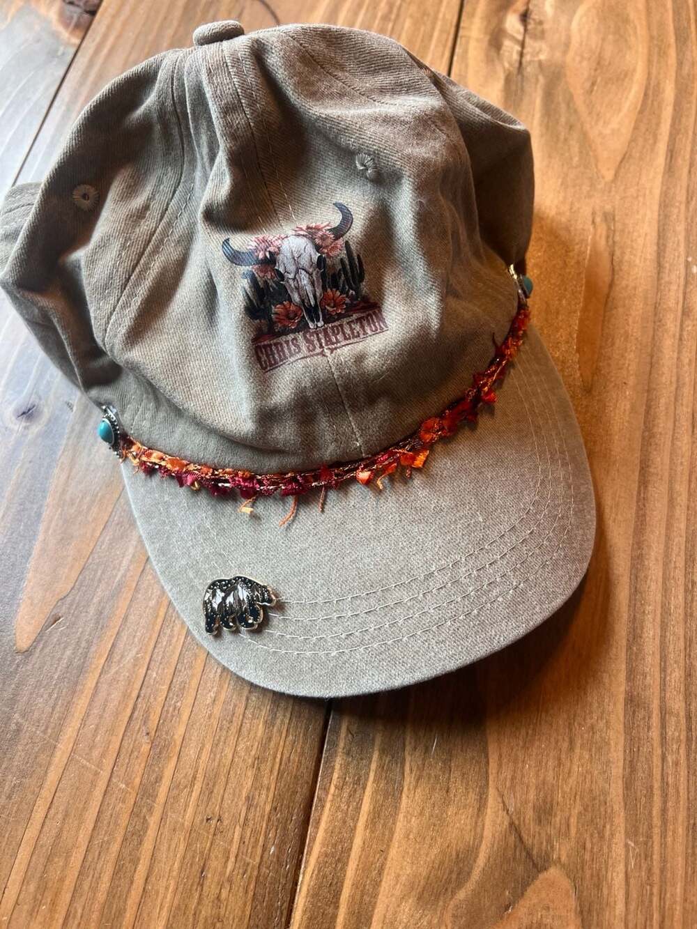 Chris Stapleton Buffalo Skull Distressed Tan Baseball Cap with Embellishments